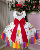 Vestido Marie Lapis Aquarela ABC Branco e Vermelho
