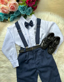 Conjunto Meninos Miss Cherry Leo Suspensorio Azul Petroleo