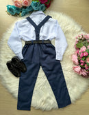 Conjunto Meninos Miss Cherry Leo Suspensorio Azul Petroleo