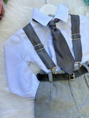 Conjunto Meninos Miss Cherry Rafael Suspensorio Cinza