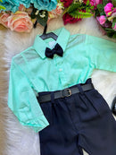 Conjunto Masculino Miss Cherry Social Verde Linho Com Calça Preta Henrique