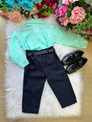 Conjunto Masculino Miss Cherry Social Verde Linho Com Calça Preta Henrique