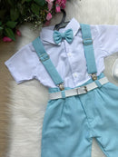 Conjunto Miss Cherry Gustavo Suspensorio Shorts Azul Bebe