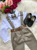 Conjunto Meninos Miss Cherry Leo Suspensorio Verde Militar