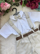 Conjunto Miss Cherry Meninos Social Shorts Ravi Cinza Claro