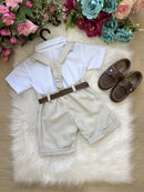 Conjunto Miss Cherry Meninos Social Shorts Ravi Cinza Claro
