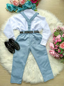 Conjunto Meninos Miss Cherry Leo Suspensorio Azul Claro