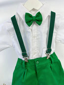 Conjunto Miss Cherry Henry Camisa Branca Suspensorio Verde