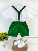 Conjunto Miss Cherry Henry Camisa Branca Suspensorio Verde