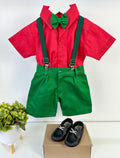 Conjunto Miss Cherry Henry Camisa Vermelha Suspensorio Verde