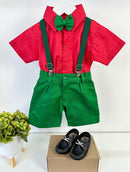 Conjunto Miss Cherry Henry Camisa Vermelha Suspensorio Verde
