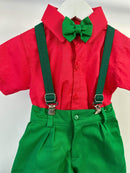 Conjunto Miss Cherry Henry Camisa Vermelha Suspensorio Verde