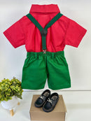 Conjunto Miss Cherry Henry Camisa Vermelha Suspensorio Verde
