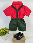 Conjunto Miss Cherry Henry Vermelho Suspensorio Verde Militar