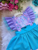 Romper/Vestido Princesa Sereia - Fundo do Mar Lilas e Tiffany