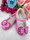 Sapatilha Flor Di MIla Baby Rosa Chiclete Com Pink Lacinho Strass