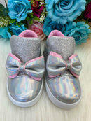 Tênis Bota Encanto de Criança Lacinho Prata Glitter Rebeca