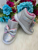 Tênis Bota Encanto de Criança Lacinho Prata Glitter Rebeca