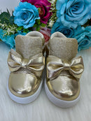 Tênis Bota Encanto de Criança Lacinho Dourado Glitter Rebeca