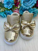 Tênis Bota Encanto de Criança Lacinho Dourado Glitter Rebeca