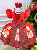 Vestido Banana Club Vermelho Ursinho Flores Natal