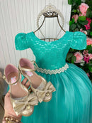 Vestido Enjoy Longo Laura Peito rendado Verde Tifanny