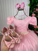 Vestido Enjoy Longo Laura Rosa Bebê Rendado