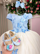 Vestido Juvenil - Midi Vila Lele Sabrina Azul Bebe e Off