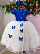 Vestido Juvenil - Midi Vila Lele Sabrina Azul Royal e Off
