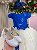 Vestido Juvenil - Midi Vila Lele Sabrina Azul Royal e Off