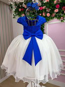 Vestido Juvenil - Midi Vila Lele Sabrina Azul Royal e Off