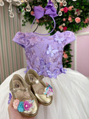Vestido Juvenil - Midi Vila Lele Sabrina Lilas e Off