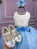 Vestido Juvenil Vila Lele Ivete Peito Off e Saia Azul Bebe