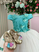 Vestido Juvenil - Midi Vila Lele Sabrina Verde Tiffany e Off