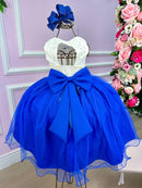 Vestido Juvenil Vila Lele Ivete Peito Off e Saia Azul Royal
