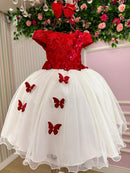 Vestido Juvenil - Midi Vila Lele Sabrina Vermelho e Off
