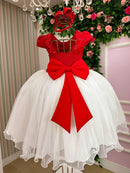 Vestido Juvenil - Midi Vila Lele Sabrina Vermelho e Off
