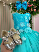 Vestido Juvenil Vila Lele Regata Flores Verde Tiffany