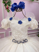 Vestido Lorenzetti Longo Off Detalhes Azul Marinho