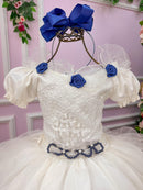 Vestido Lorenzetti Longo Off Detalhes Azul Marinho