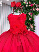 Vestido Juvenil Vila Lele Regata Flores Vermelho