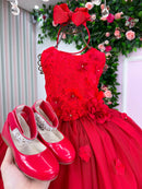 Vestido Juvenil Vila Lele Regata Flores Vermelho