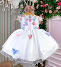 Vestido Marie Branco Jardim Encantado Laço Borboletas Coloridas