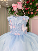 Vestido Marie Jardim das Borboletas Azul Bebe Viviane