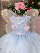 Vestido Marie Jardim das Borboletas Azul Bebe Viviane