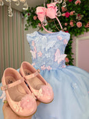 Vestido Marie Jardim das Borboletas Azul Bebe Viviane