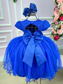 Vestido Menina Bonita Azul Royal Peito Rendado