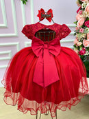Vestido Menina Bonita Vermelho Peito Renda Flores