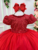 Vestido Menina Bonita Vermelho Peito Rendado Florzinha