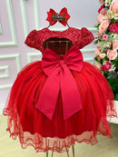 Vestido Menina Bonita Vermelho Peito Rendado Florzinha